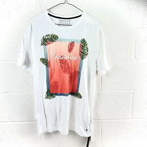 NWT Men's Large Madison Supply White T Shirt, Paradise Embroidery, Print